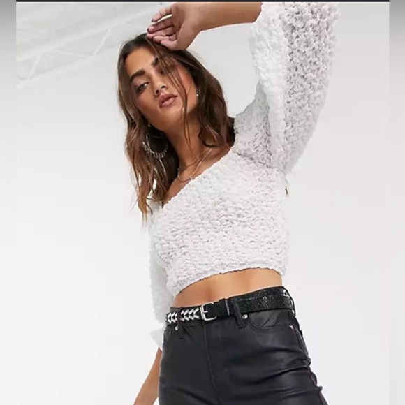 ASOS Tops - ASOS Berksha Textured Blouse White Large Long Sleeve Crop Top